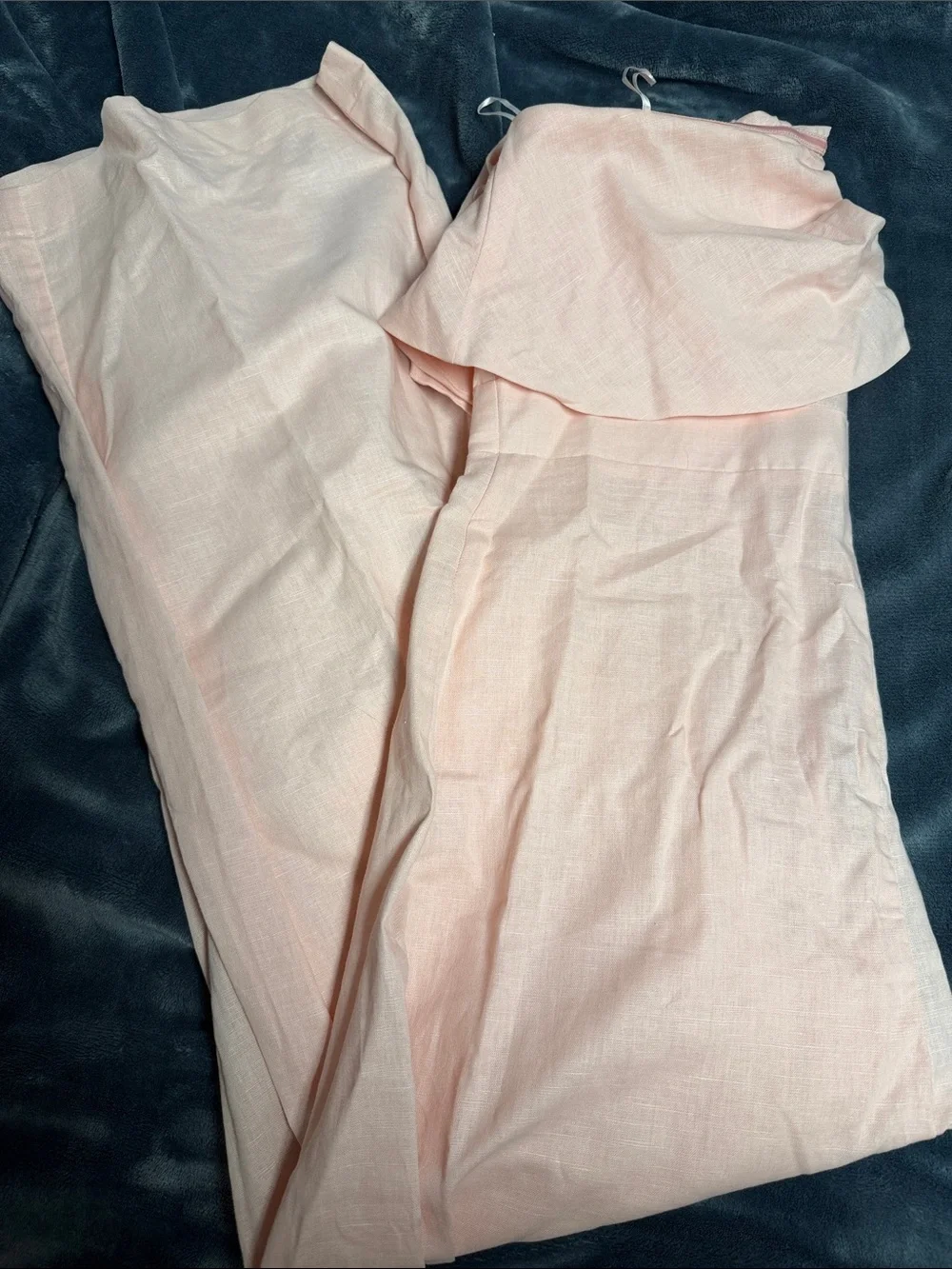 Zara Light Pink Linen Strapless Wide-Leg Jumpsuit